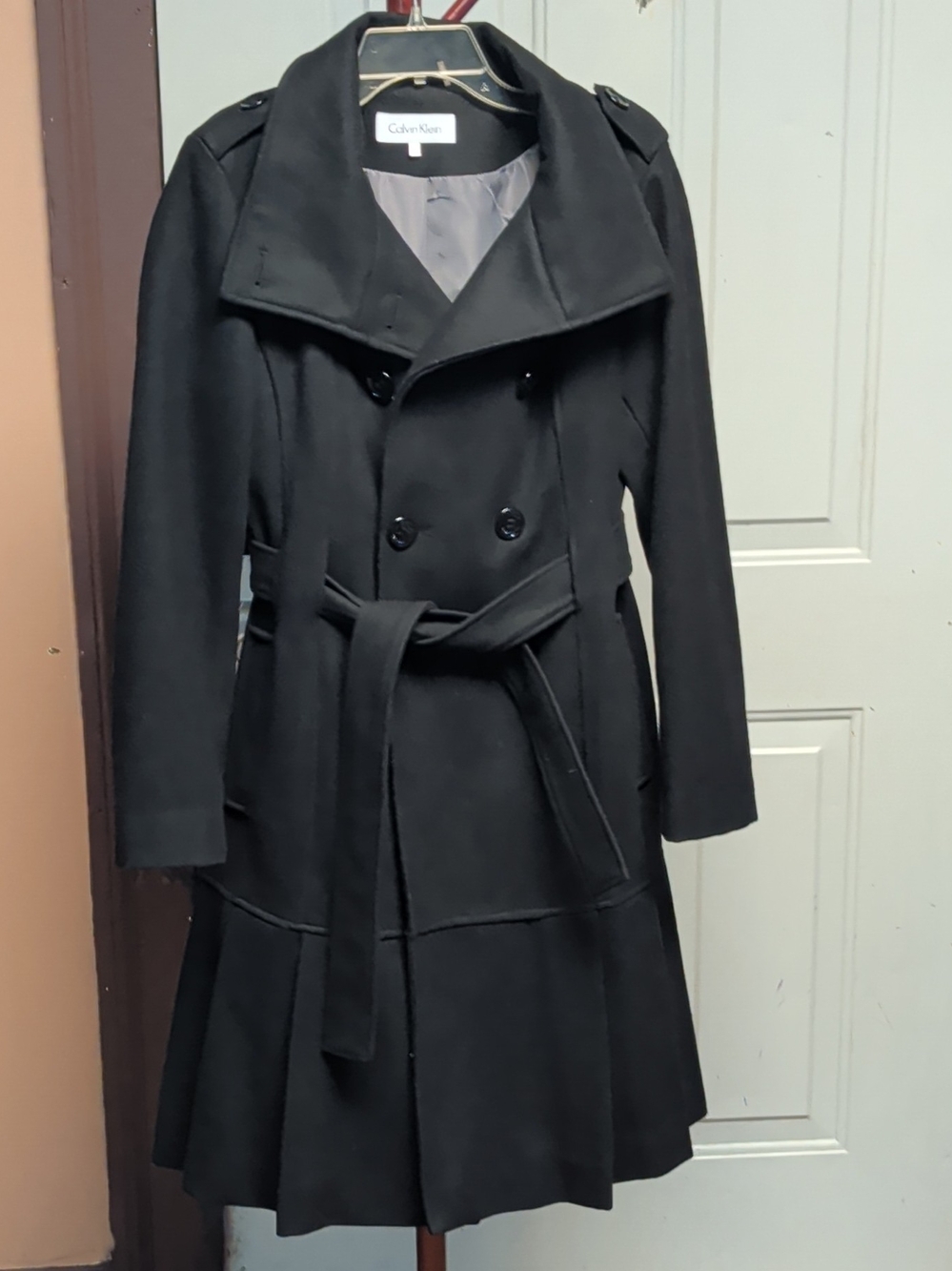 Calvin Klein Black Double-Breasted Belted Trench Coat